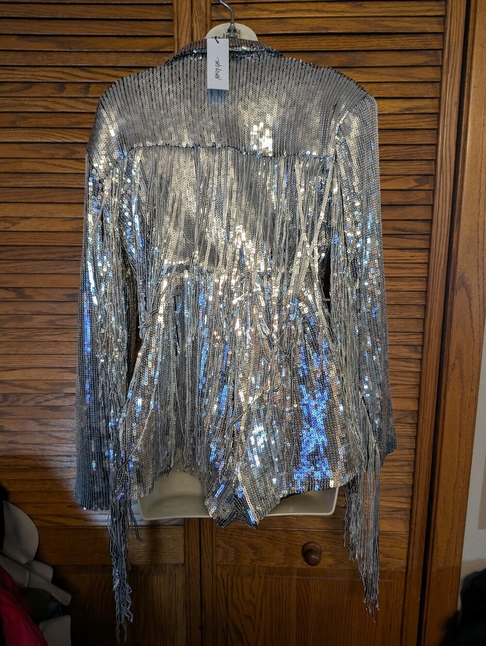 Nasty Gal NWT Fringe Trim Sequin Romper Playsuit Silver Shorts Size 6 - Picture 3 of 8